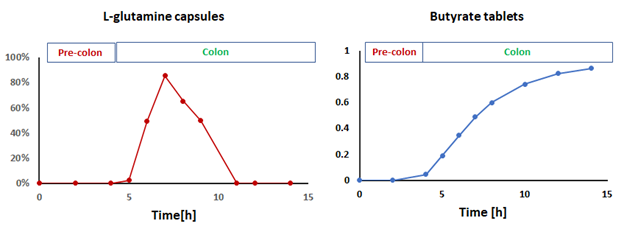 Release of L-glutamine and butyrate from coated capsules and tablets in simulated colonic environment.